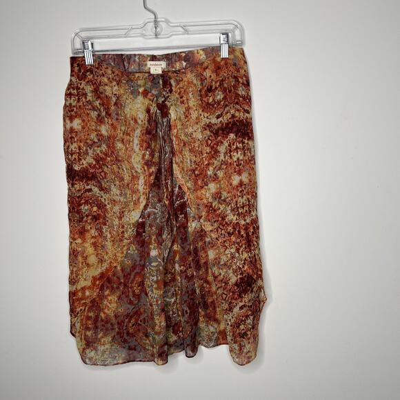 Sundance Silk Midi Skirt Womens Small Rust Abstract Print Tie Front Lined Boho - Picture 1 of 10